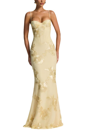 LULEZUARE SPAGHETTI STRAPS LACE BODYCON MAXI FORMAL DRESS