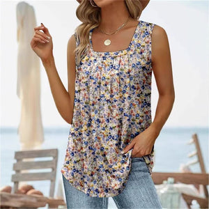 Sleeveless Square Neck Printed Vest