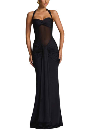 Lulezuare Women's Halter Neck Sheer Mesh Backless Cocktail Dresses