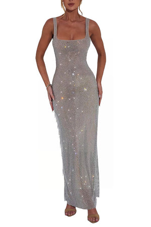LULEZUARE Women's Sparkly Bodycon Square Neck Sequin Prom Dress