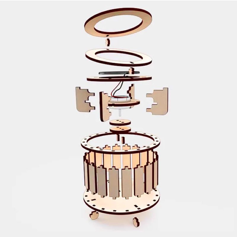 Solar Powered Rotating Double Ring Wooden Puzzle Toy